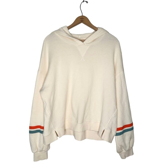 Madewell | MWL Airyterry Hoodie Sweatshirt: Stripe-Sleeve Edition Size Large - Picture 2 of 11